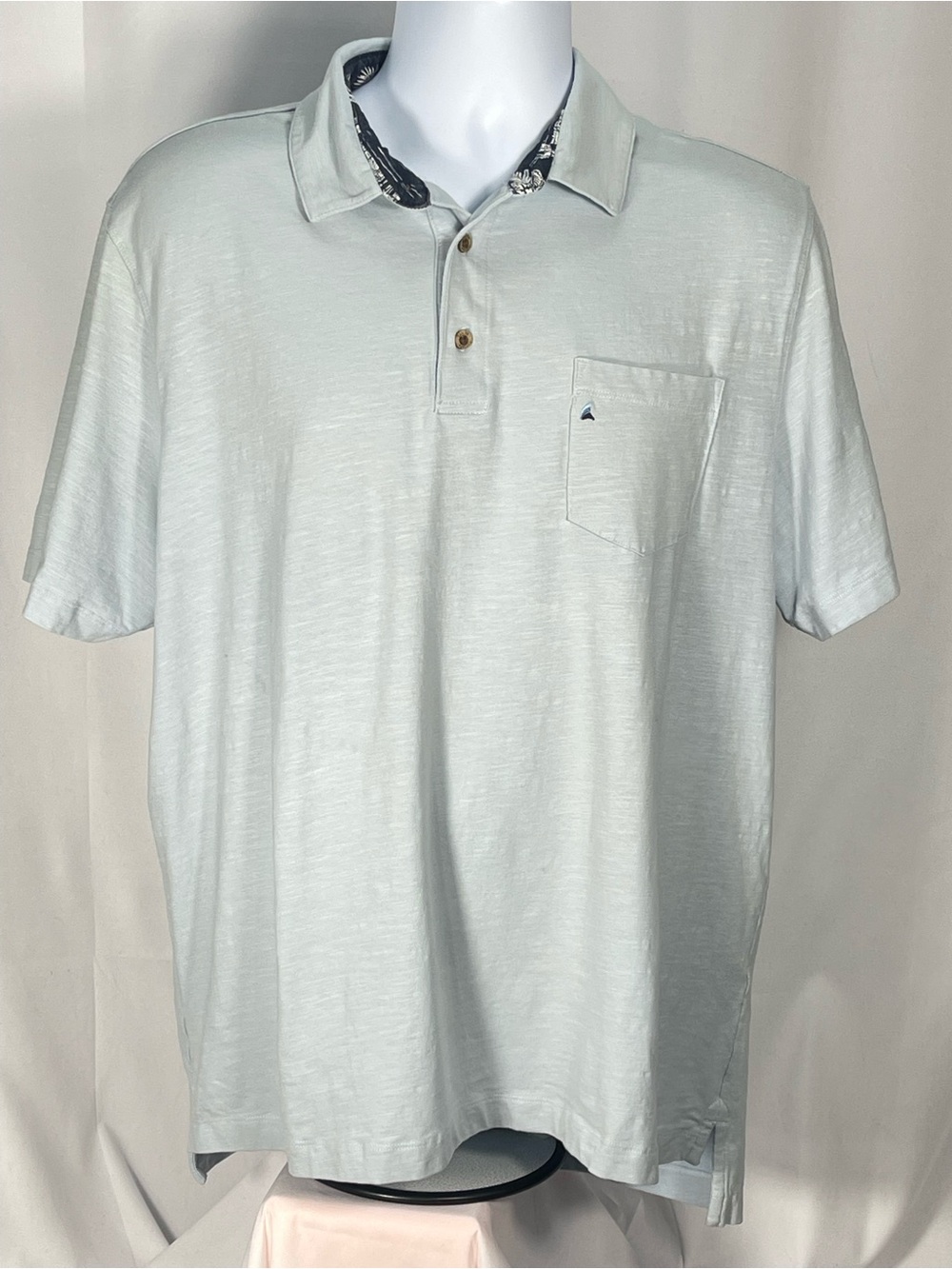 Tailor Vintage Pale Sky Blue Polo w/Navy Blue collar accent. Sz XL Golf Casual